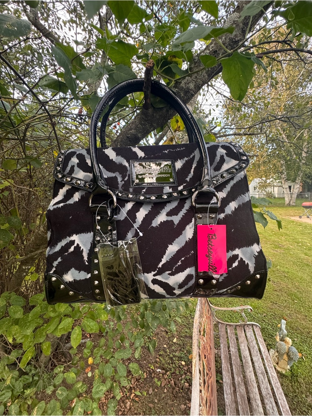 Betsey Johnson Black and White Zebra Print Satchel
